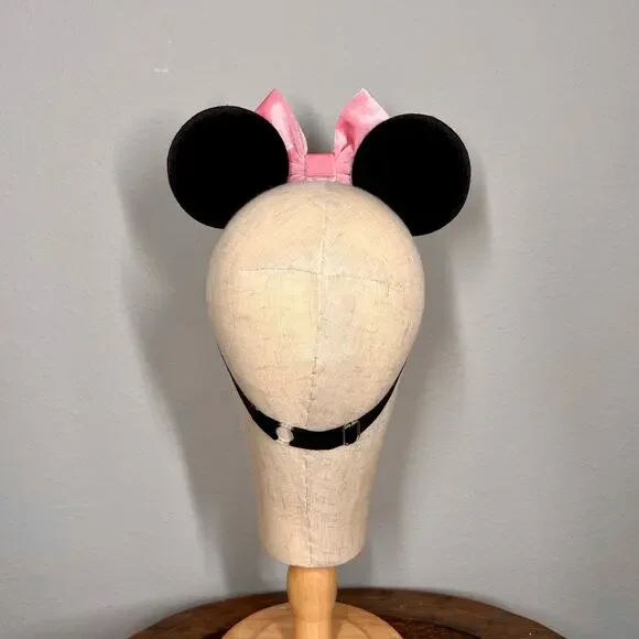 Classic Pink Velvet Elastic Minnie Ears | Disney-Inspired Adjustable Mouse Ears - Picture 4 of 5